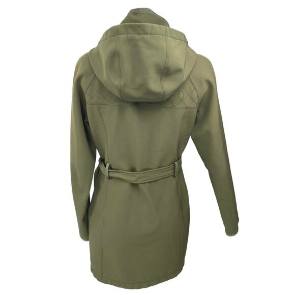 The North Face Apex Bionic Green Hoodie Hooded Tie Waist Trench Coat Jacket Sz S - Picture 2 of 5